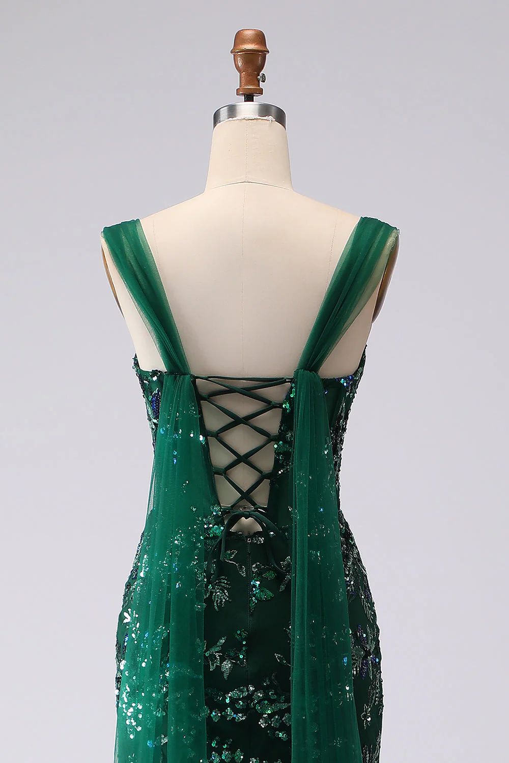 Dark Green Mermaid Sequin Lace Up Back Long Prom Dress with Slit - Image 5