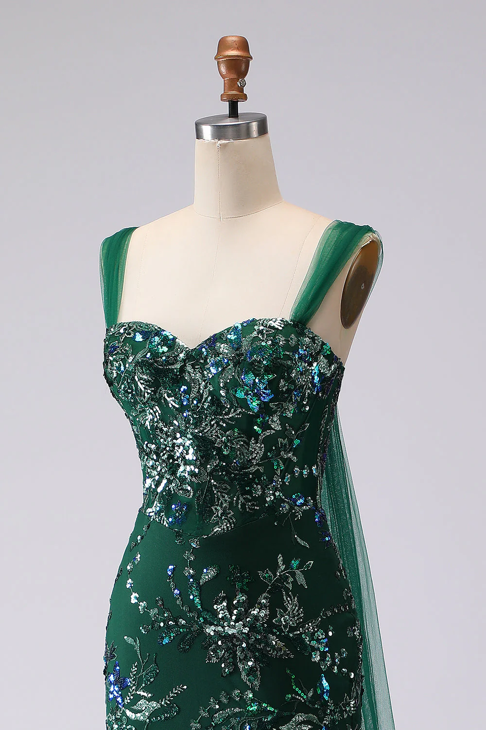 Dark Green Mermaid Sequin Lace Up Back Long Prom Dress with Slit - Image 6