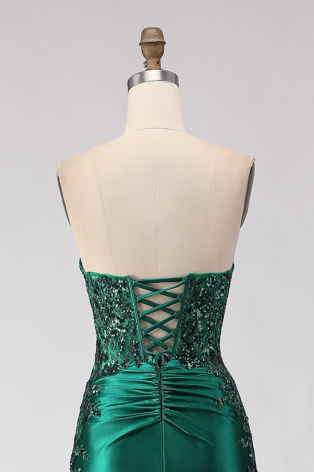 Dark Green Mermaid Sequin Strapless Ruched Long Prom Dress with Slit - Image 5