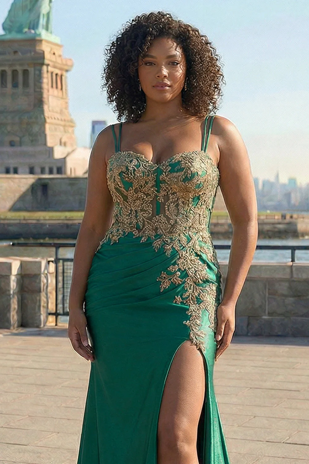 Dark Green Mermaid Sequins Beaded Plus Size Long Prom Dress with Slit - Image 2
