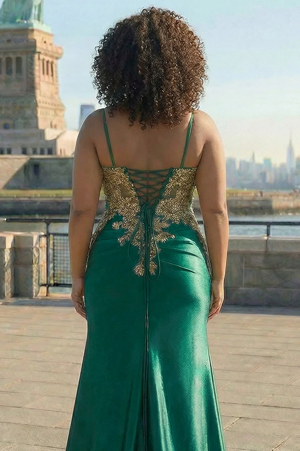 Dark Green Mermaid Sequins Beaded Plus Size Long Prom Dress with Slit - Image 4