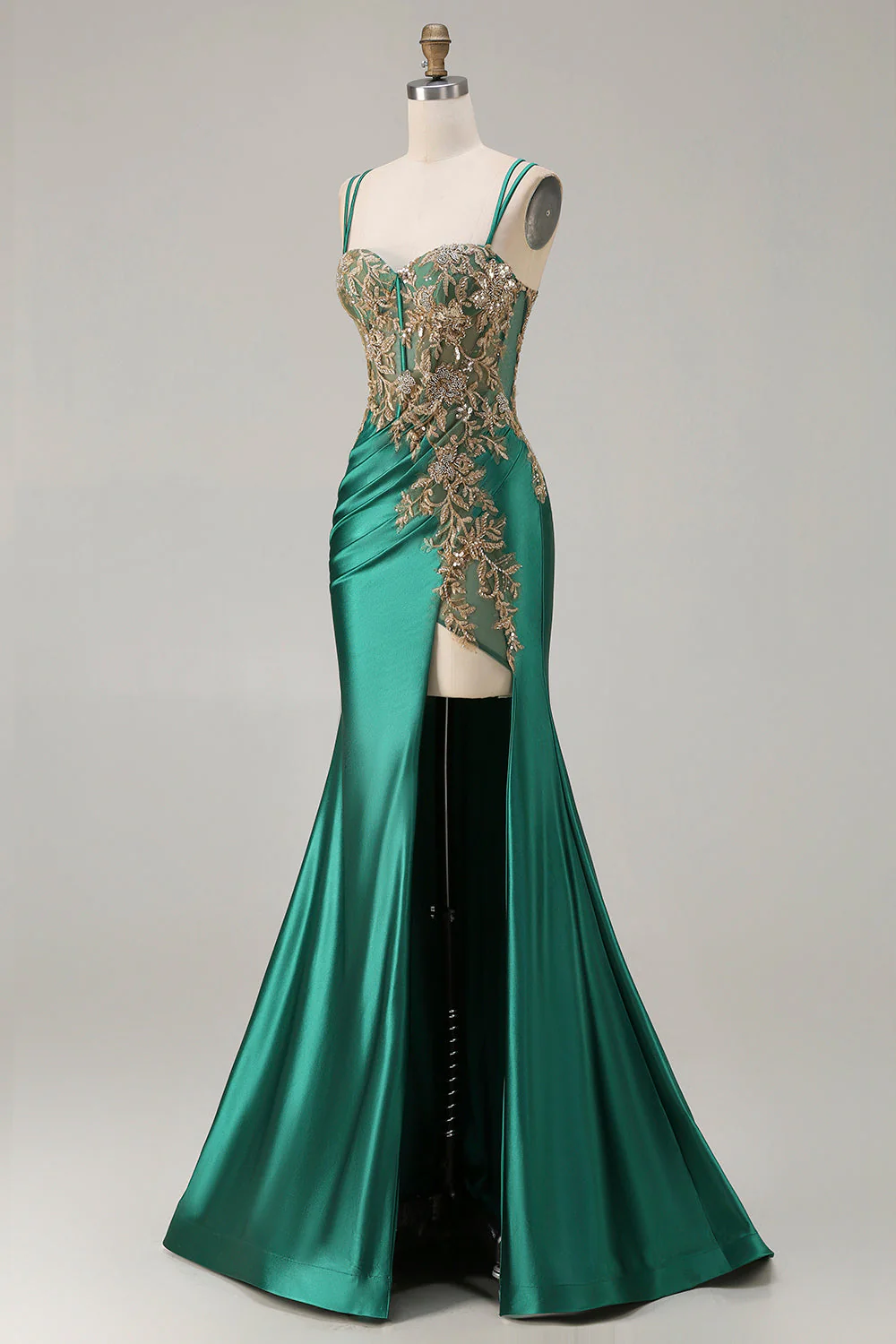 Dark Green Mermaid Sequins Beaded Plus Size Long Prom Dress with Slit - Image 7