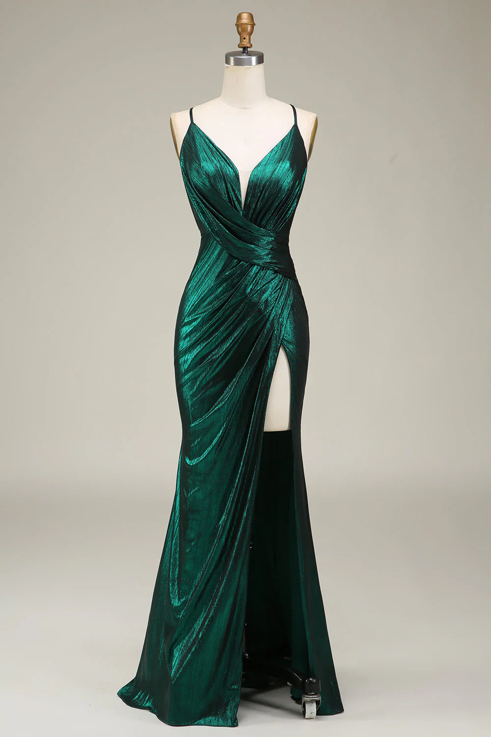 Dark Green Mermaid Spaghetti Straps Long Prom Dress with Open Back - Image 3