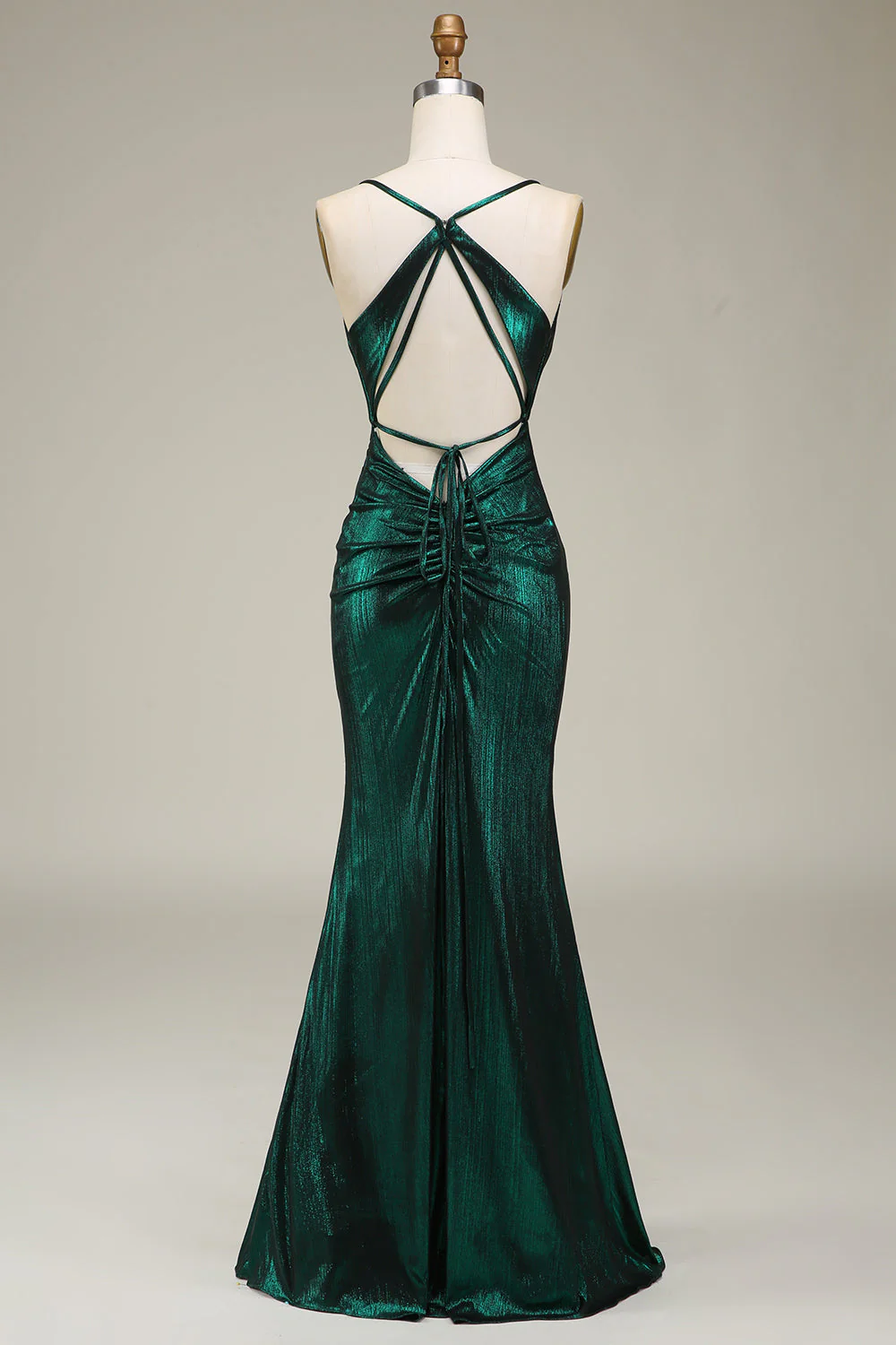 Dark Green Mermaid Spaghetti Straps Long Prom Dress with Open Back - Image 4