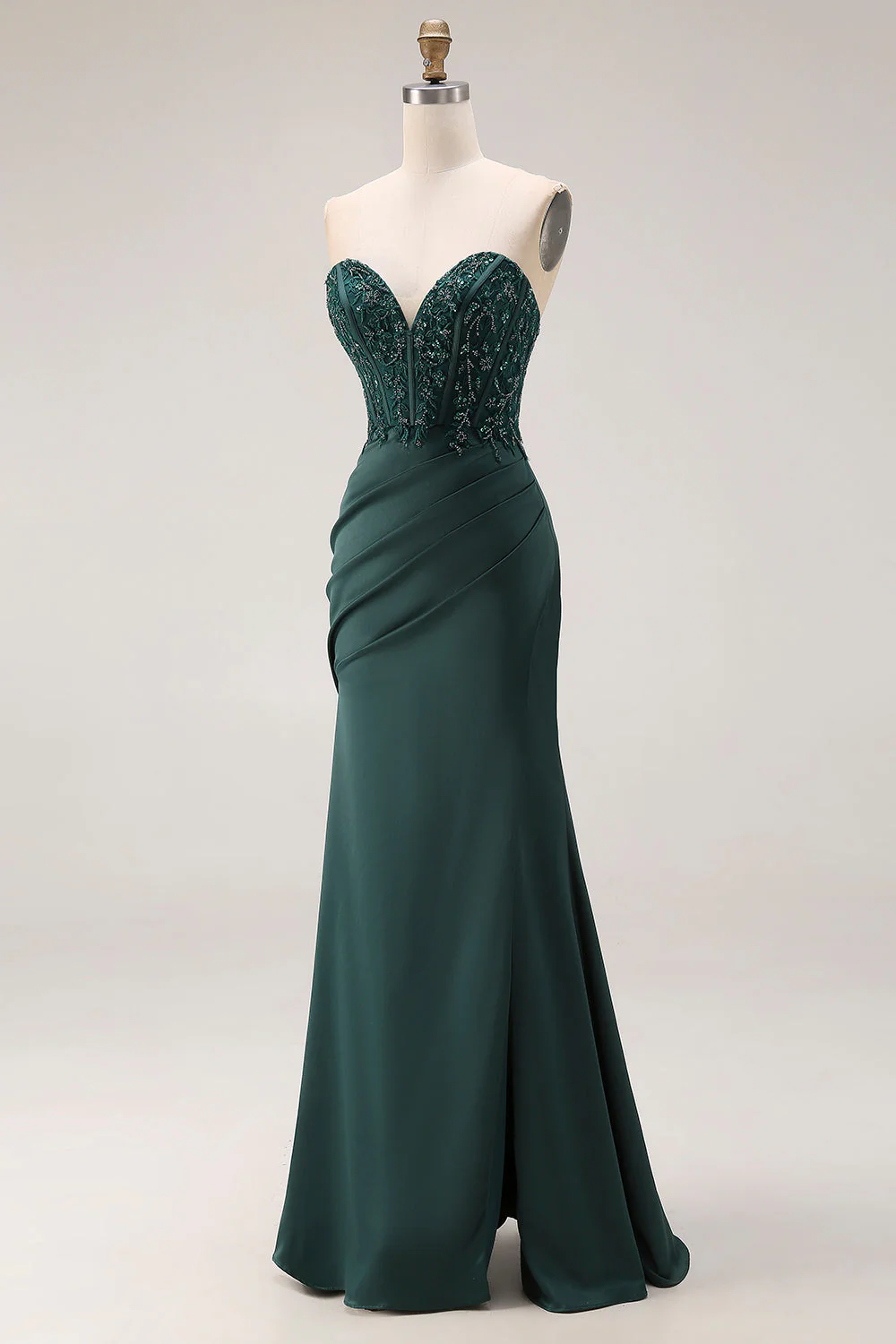 Sweetheart Dark Green Mermaid Corset Long Prom Dress with Slit - Image 3