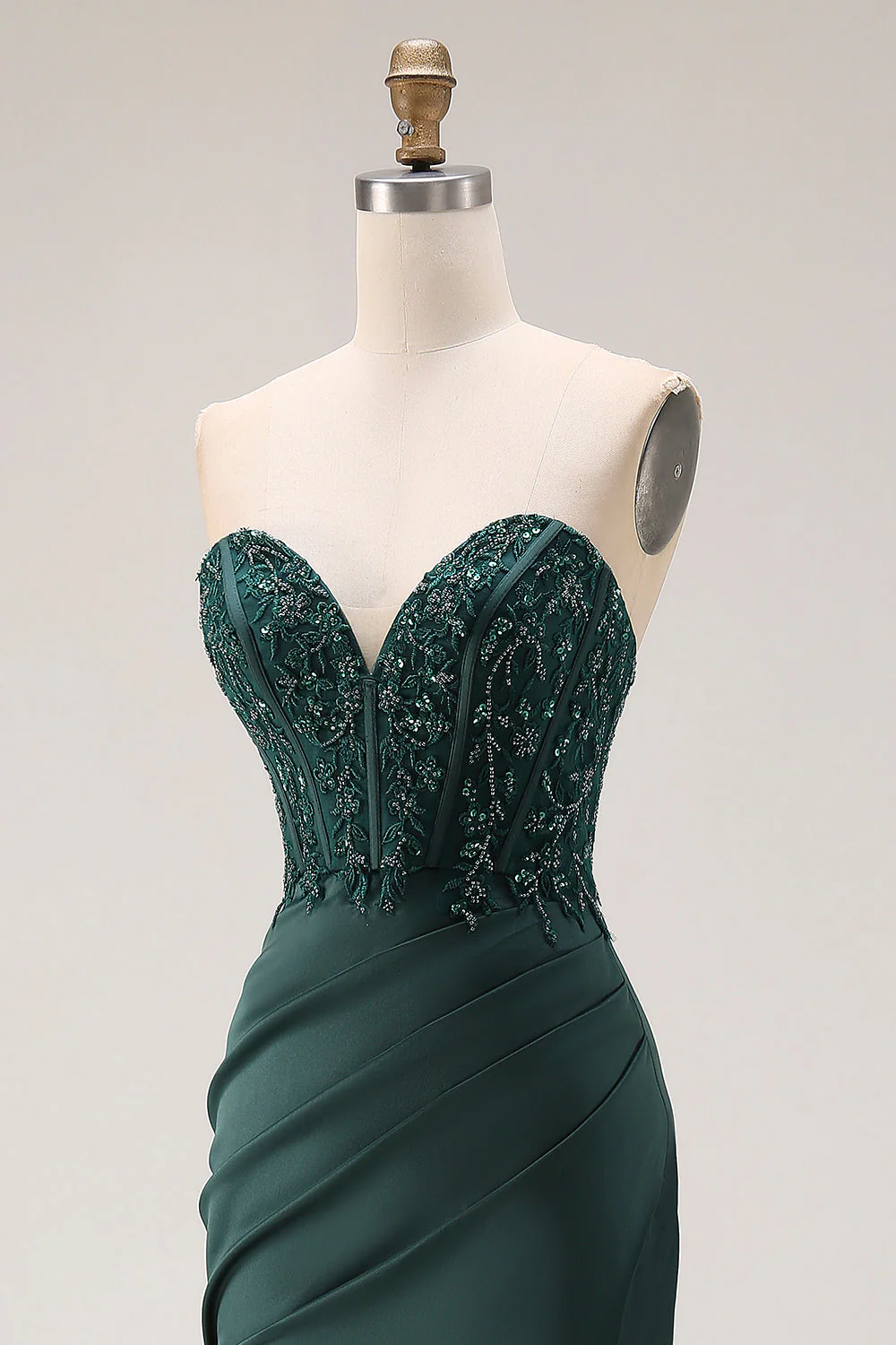 Sweetheart Dark Green Mermaid Corset Long Prom Dress with Slit - Image 6