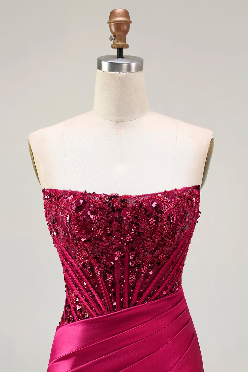 Dark Green Mermaid Strapless Corset Beaded Sequin Long Prom Dress with Slit - Image 10