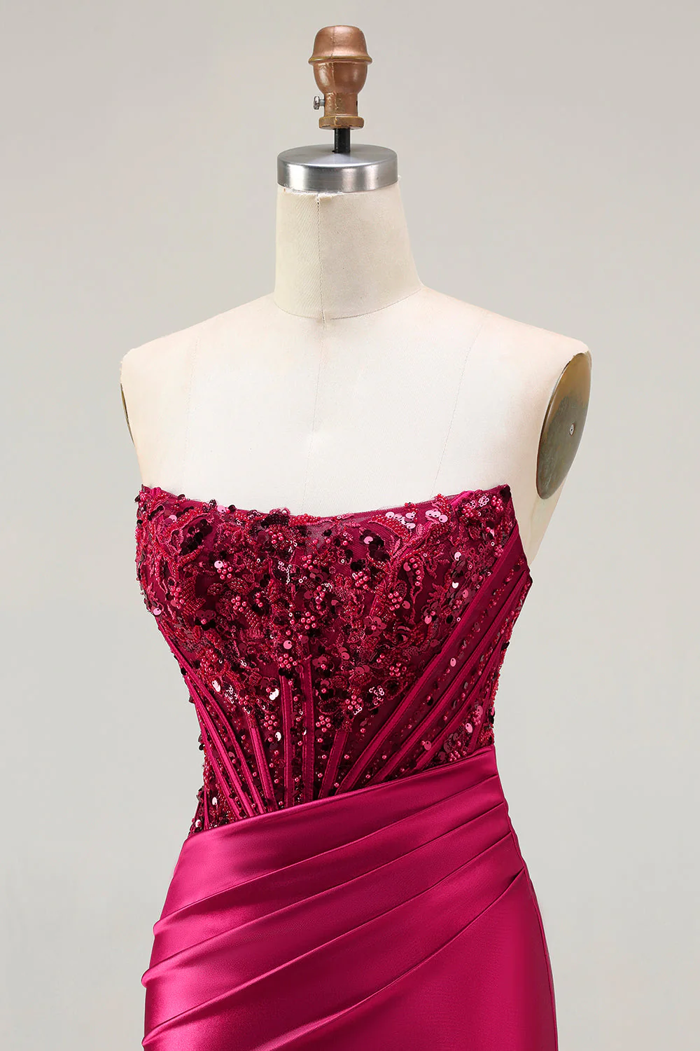 Dark Green Mermaid Strapless Corset Beaded Sequin Long Prom Dress with Slit - Image 12
