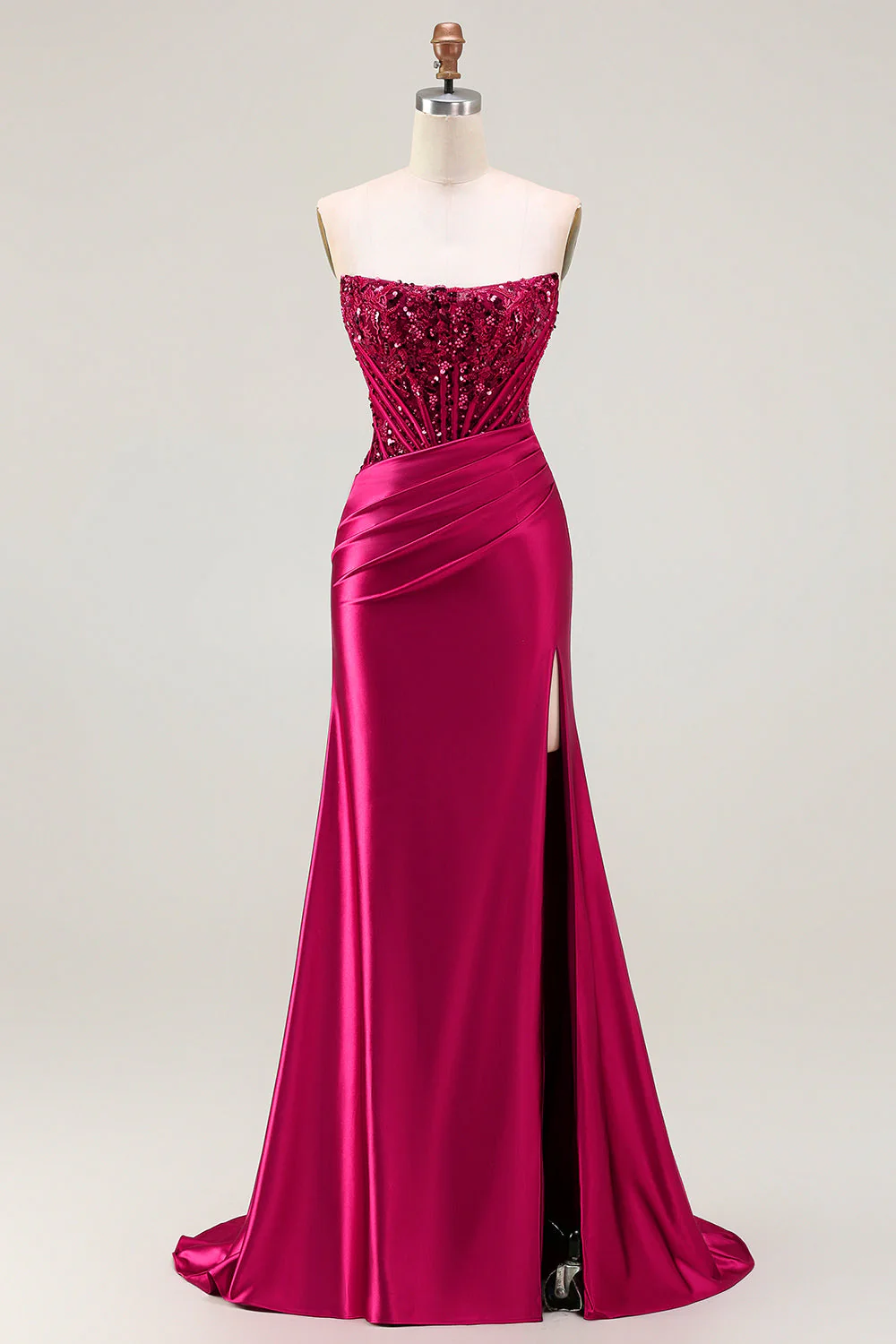 Dark Green Mermaid Strapless Corset Beaded Sequin Long Prom Dress with Slit - Image 7