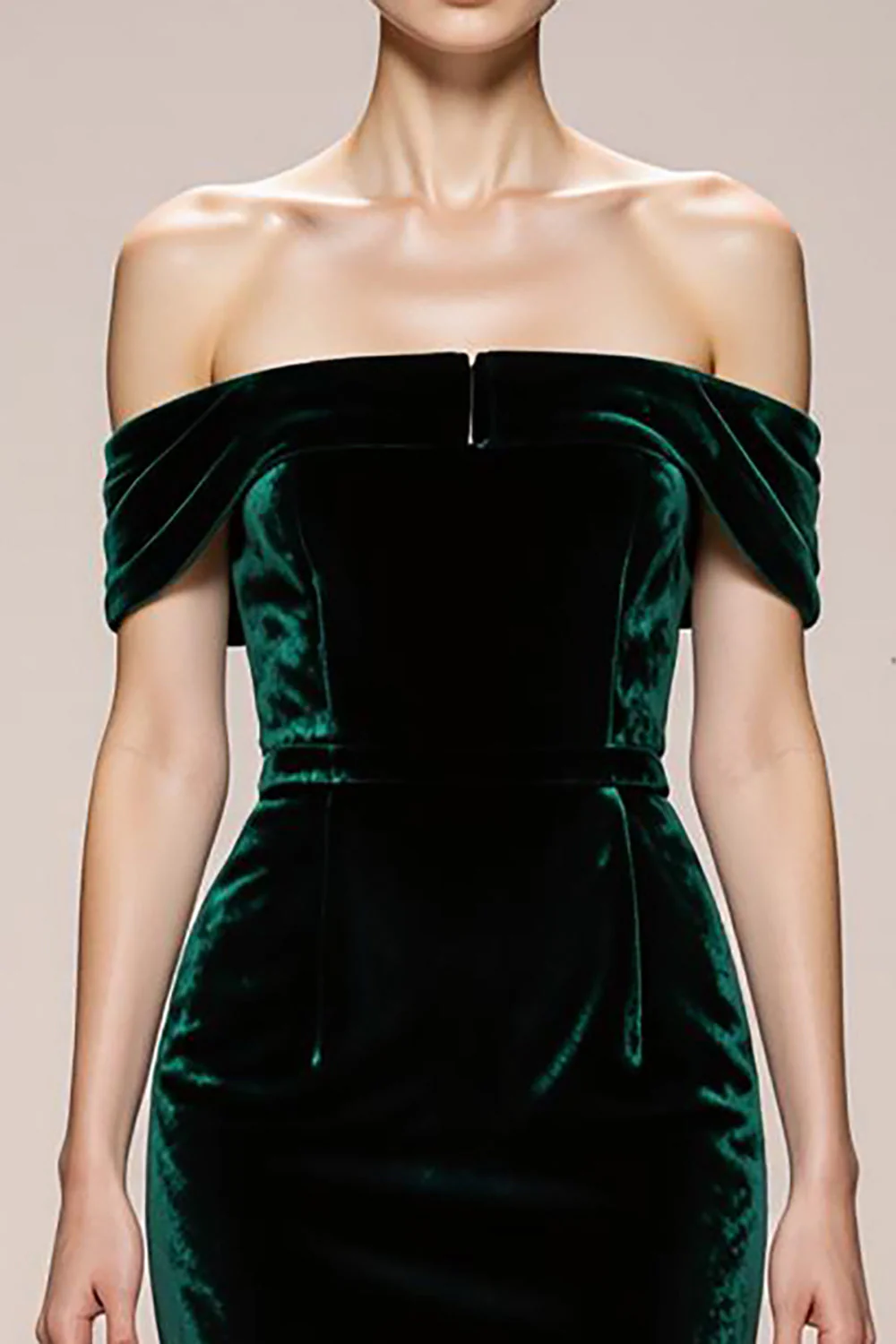 Dark Green Off the Shoulder Mermaid Velvet Evening Dress - Image 3