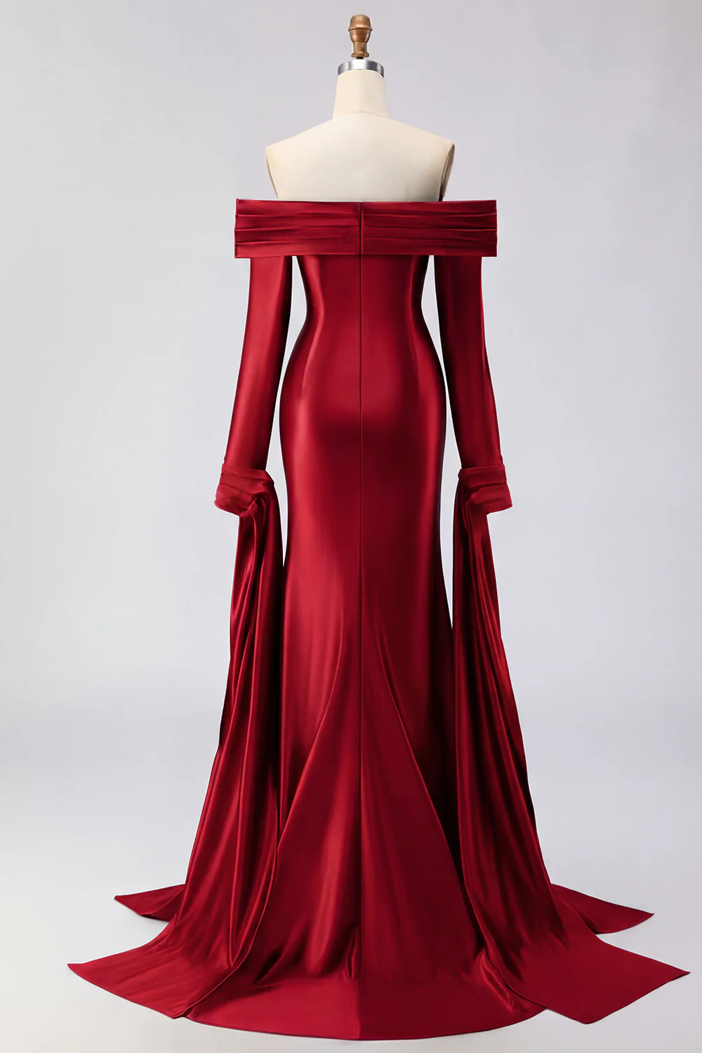 Dark Green Mermaid Off The Shoulder Satin Long Prom Dress with Long Sleeve - Image 12