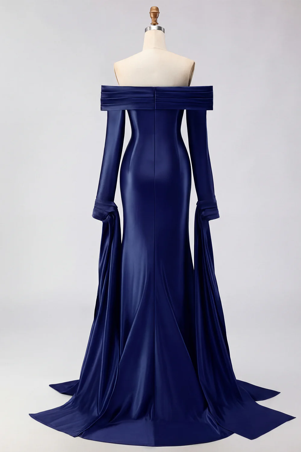 Dark Green Mermaid Off The Shoulder Satin Long Prom Dress with Long Sleeve - Image 14