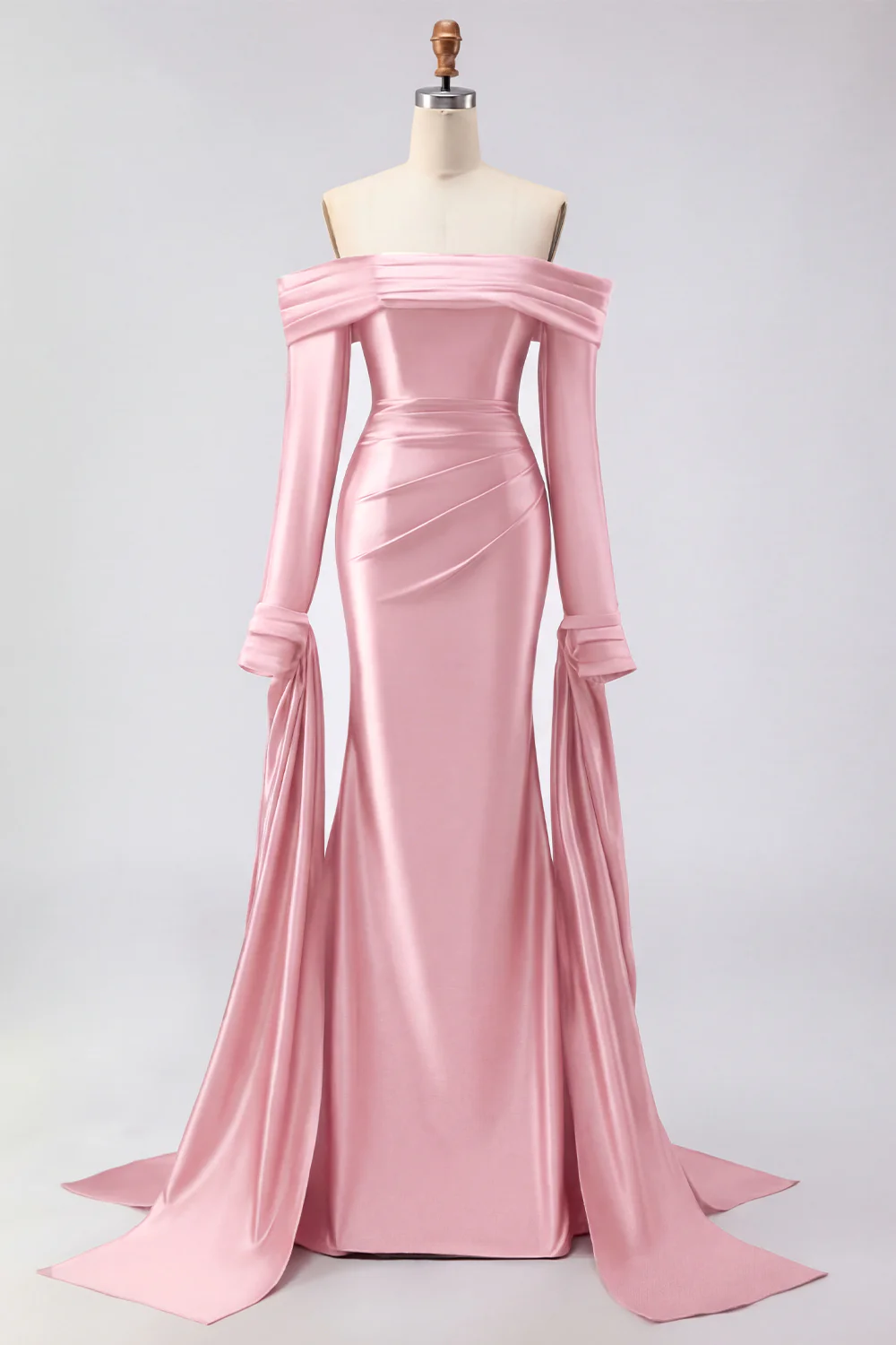 Dark Green Mermaid Off The Shoulder Satin Long Prom Dress with Long Sleeve - Image 15