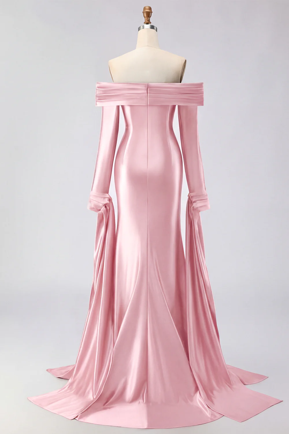 Dark Green Mermaid Off The Shoulder Satin Long Prom Dress with Long Sleeve - Image 16