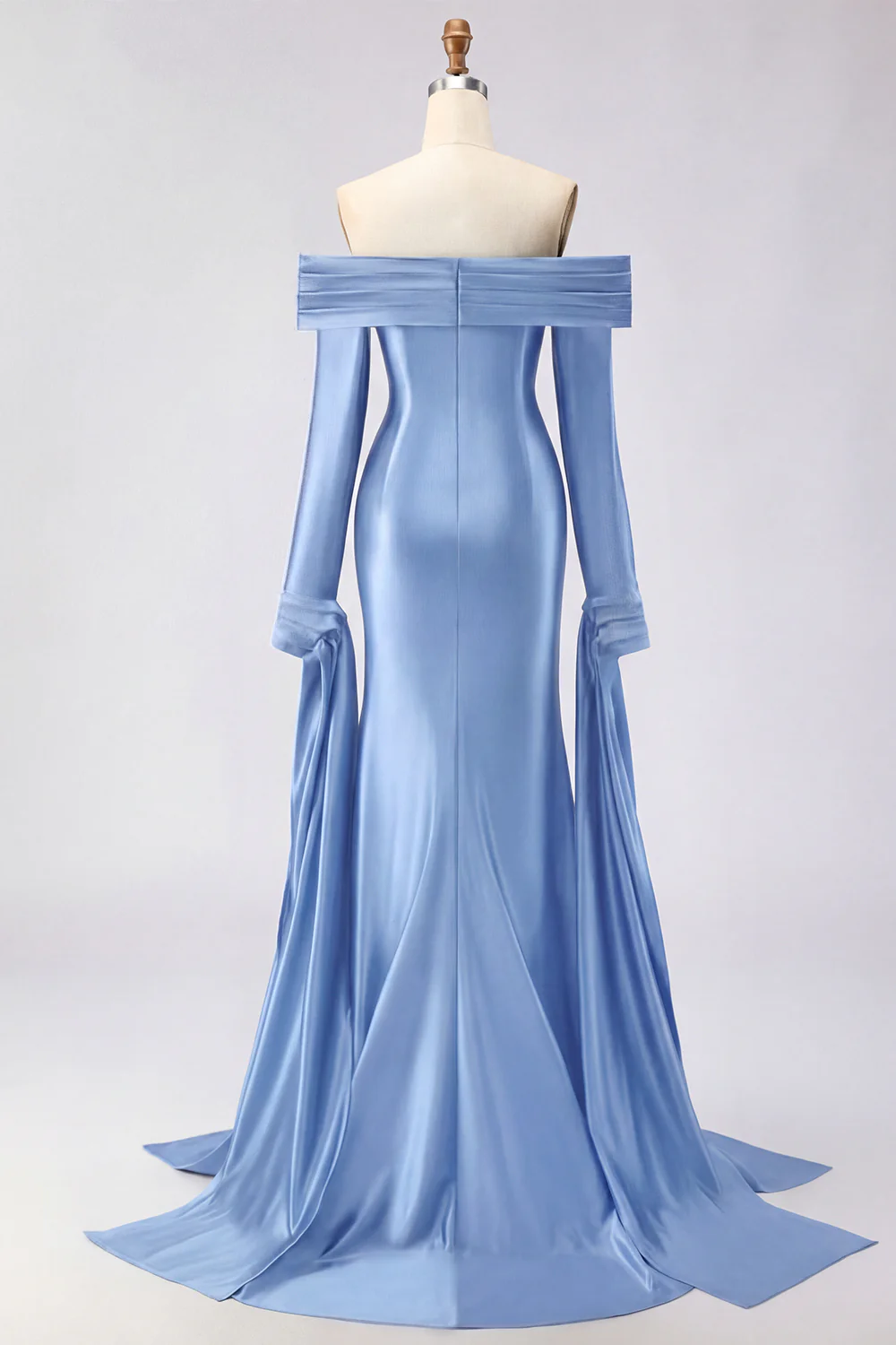 Dark Green Mermaid Off The Shoulder Satin Long Prom Dress with Long Sleeve - Image 10