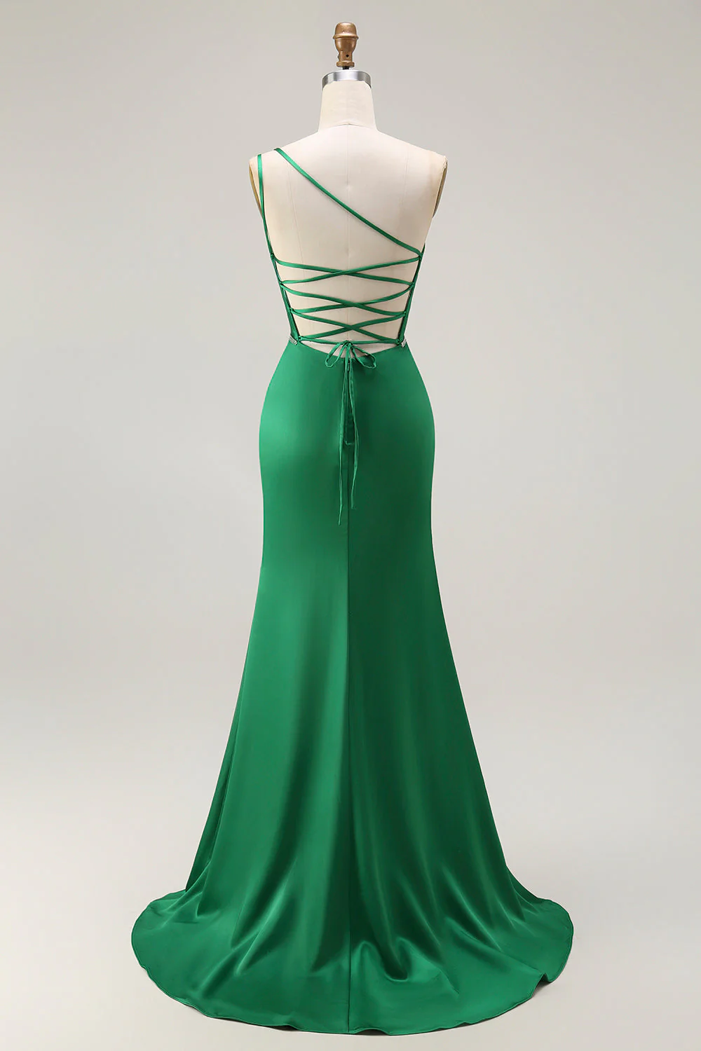 Dark Green One Shoulder Mermaid Beaded Long Prom Dress With Slit - Image 2