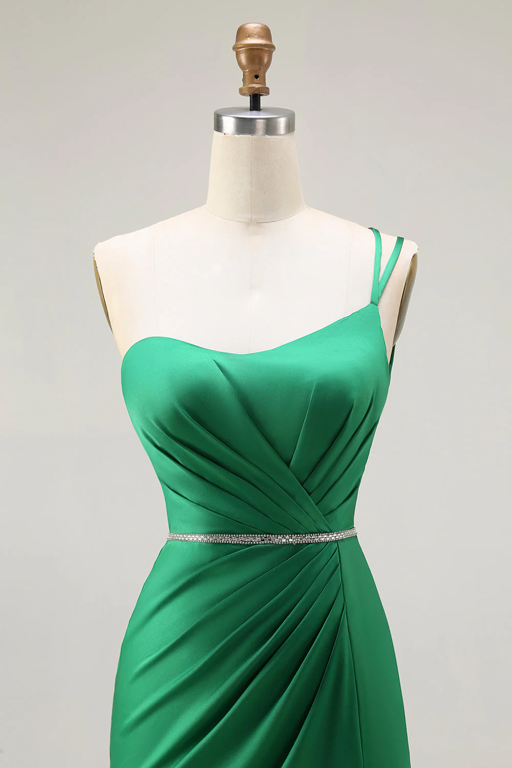 Dark Green One Shoulder Mermaid Beaded Long Prom Dress With Slit - Image 4