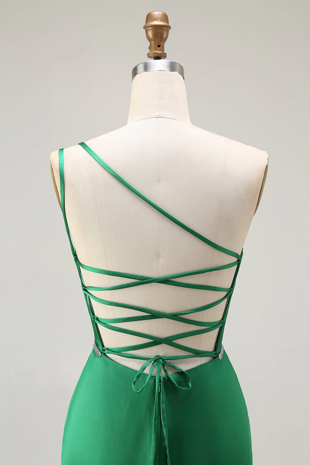 Dark Green One Shoulder Mermaid Beaded Long Prom Dress With Slit - Image 5