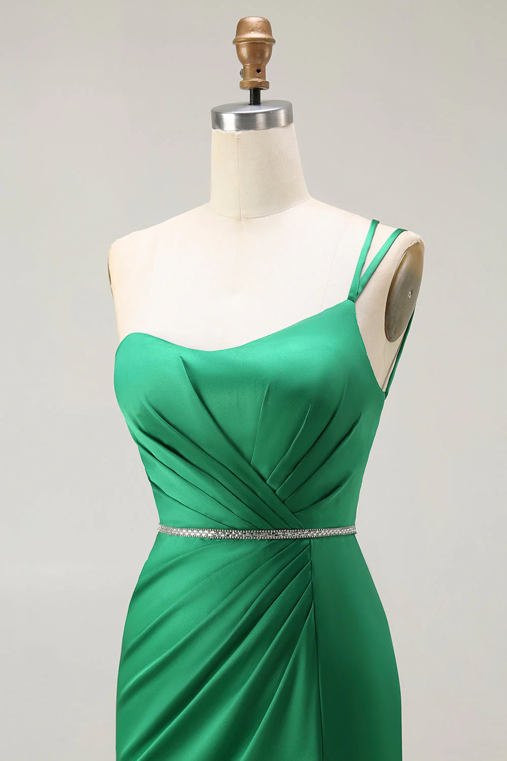 Dark Green One Shoulder Mermaid Beaded Long Prom Dress With Slit - Image 6