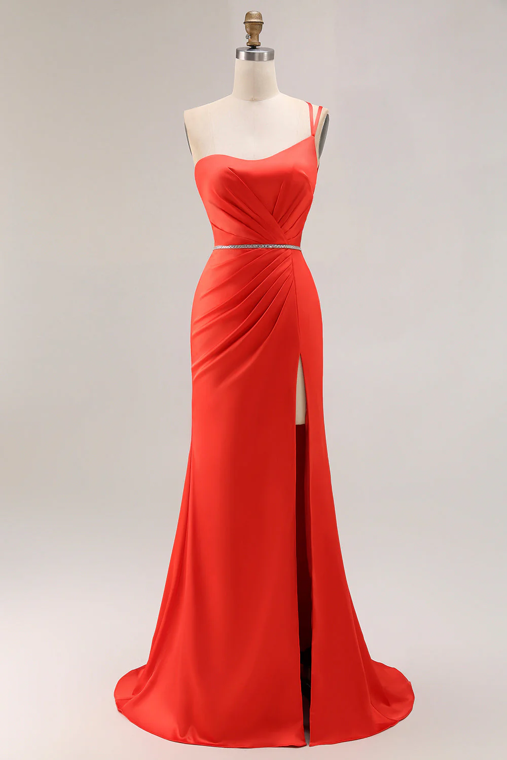 Dark Green One Shoulder Mermaid Beaded Long Prom Dress With Slit - Image 7