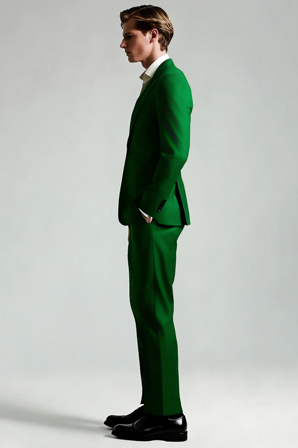Dark Green Peak Lapel 2 Piece Men's Suits - Image 3
