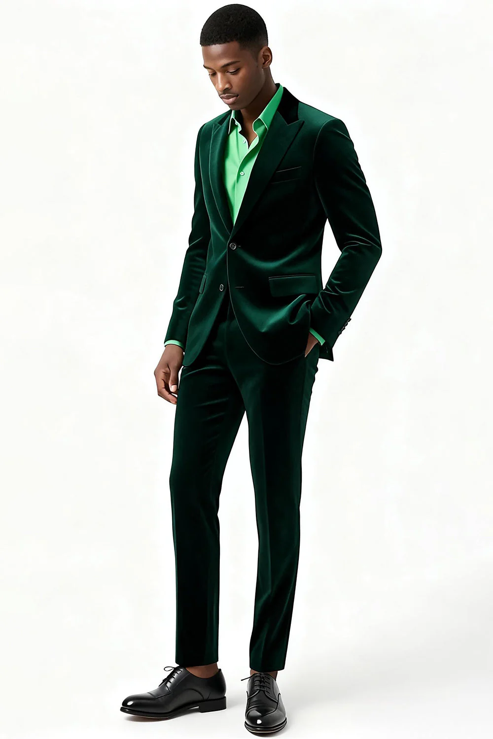 Dark Green Peak Lapel 2 Piece Single Breasted Men's Suits - Image 3