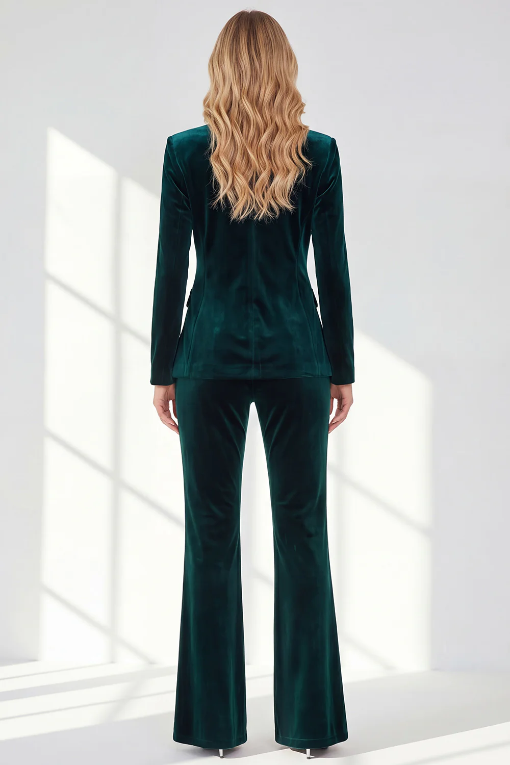 Dark Green Peak Lapel 2-Piece Velvet Double Breasted Women Prom Suits - Image 4