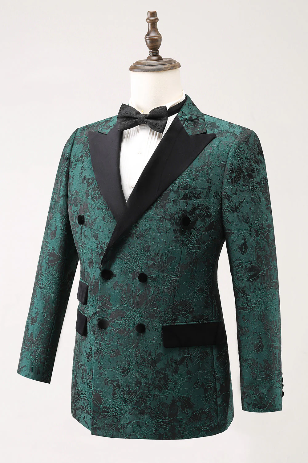 Dark Green Peak Lapel Double Breasted 2 Piece Jacquard Men's Prom Suits - Image 3
