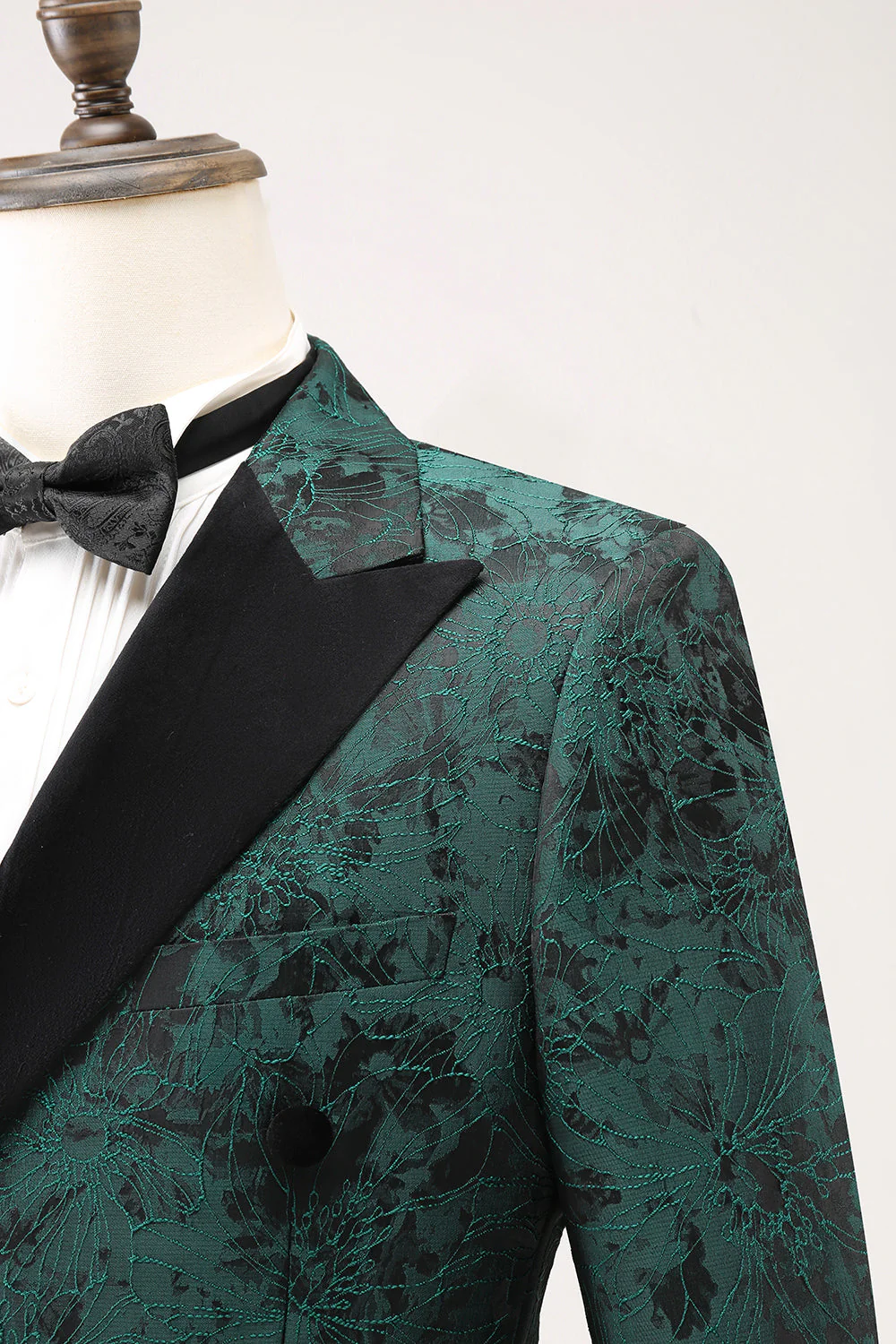Dark Green Peak Lapel Double Breasted 2 Piece Jacquard Men's Prom Suits - Image 4