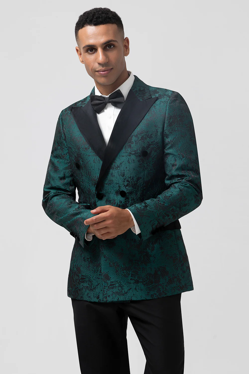 Dark Green Peak Lapel Jacquard 2 Pieces Single Breasted Men's Suits - Image 6