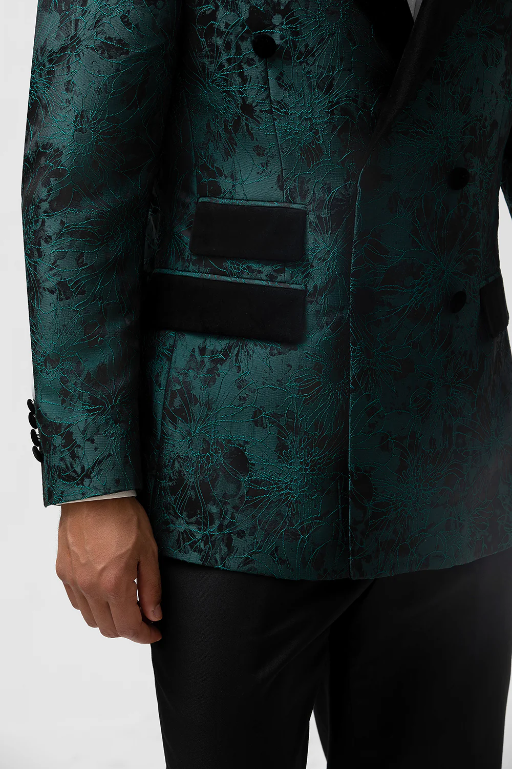 Dark Green Peak Lapel Jacquard 2 Pieces Single Breasted Men's Suits - Image 8