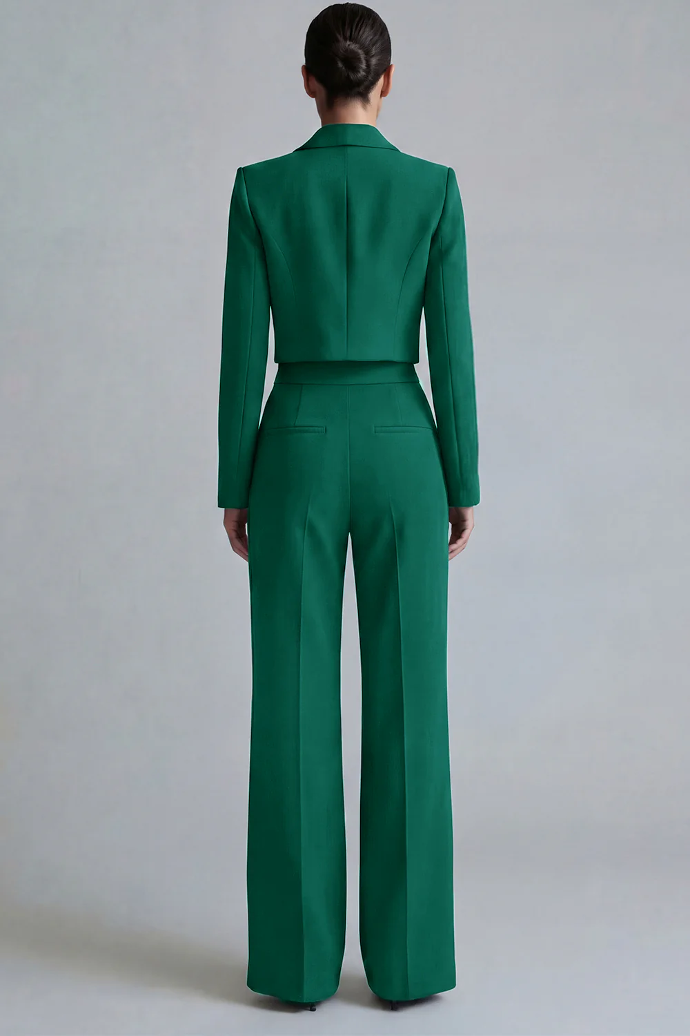 Dark Green Peak Lapel One Button 2-piece Women's Work Suits - Image 14