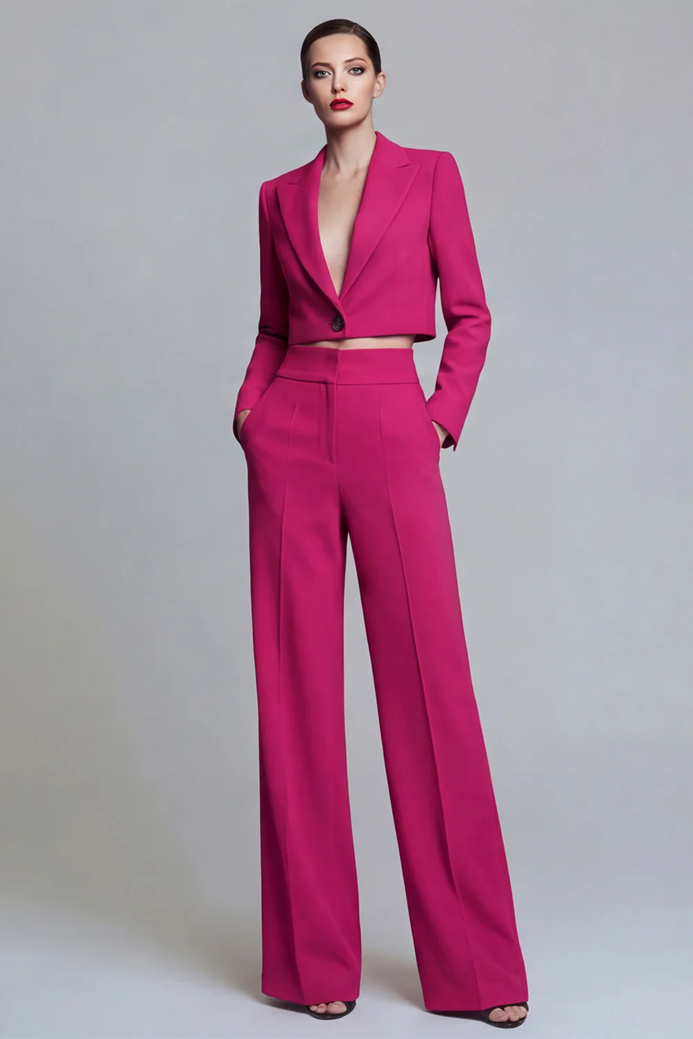 Dark Green Peak Lapel One Button 2-piece Women's Work Suits - Image 15