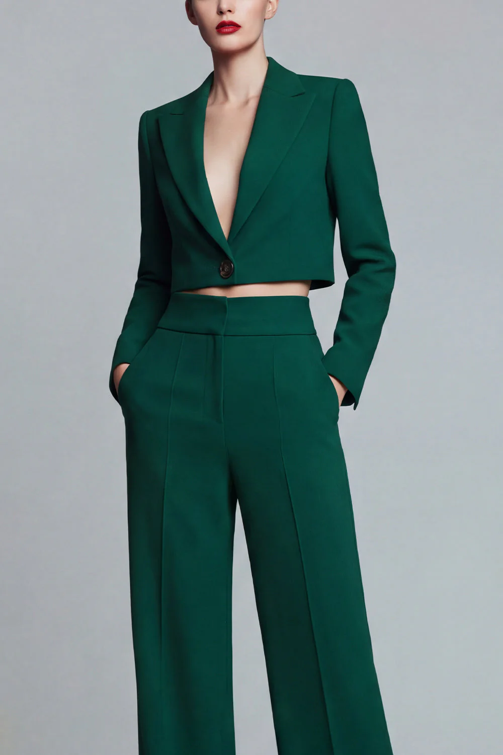 Dark Green Peak Lapel One Button 2-piece Women's Work Suits - Image 3