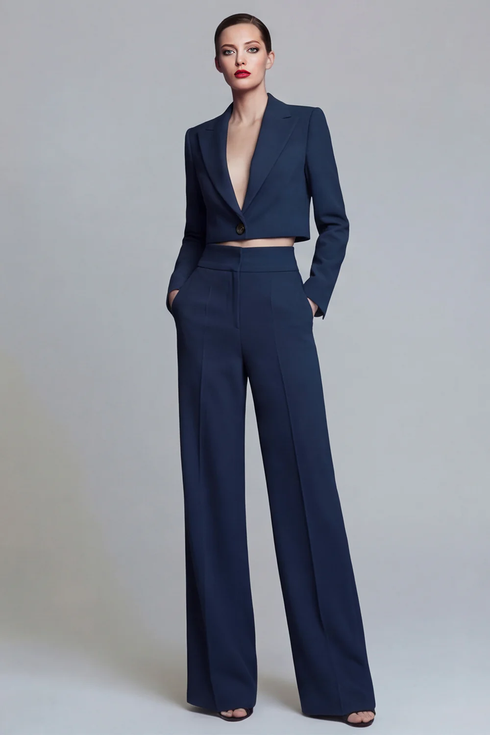 Dark Green Peak Lapel One Button 2-piece Women's Work Suits - Image 5