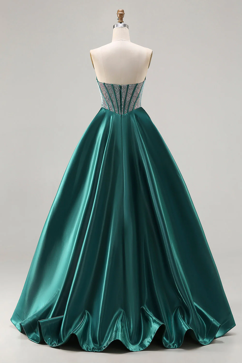 Dark Green Princess Sweetheart Beaded Corset Long Prom Dress - Image 2
