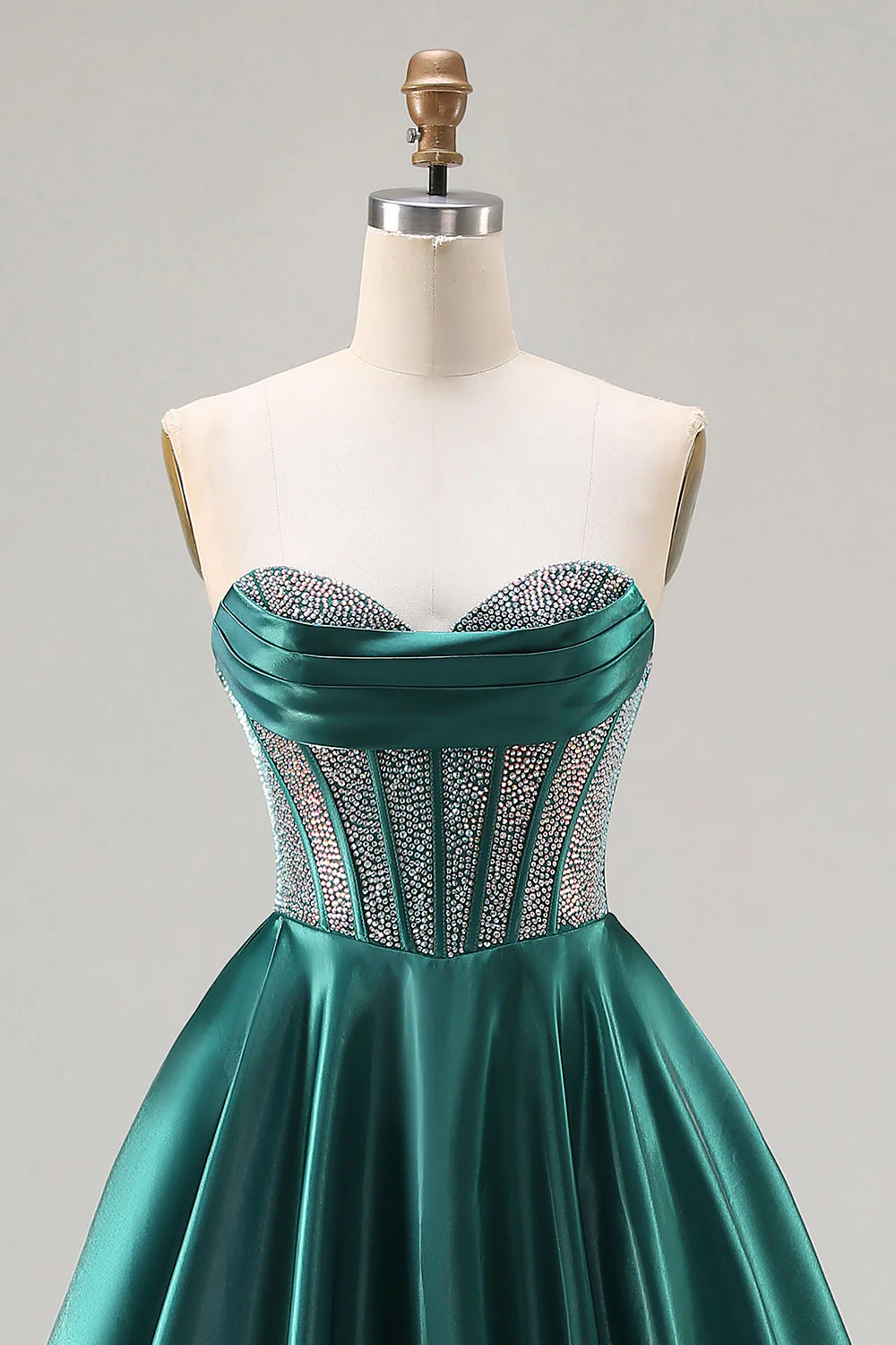 Dark Green Princess Sweetheart Beaded Corset Long Prom Dress - Image 4
