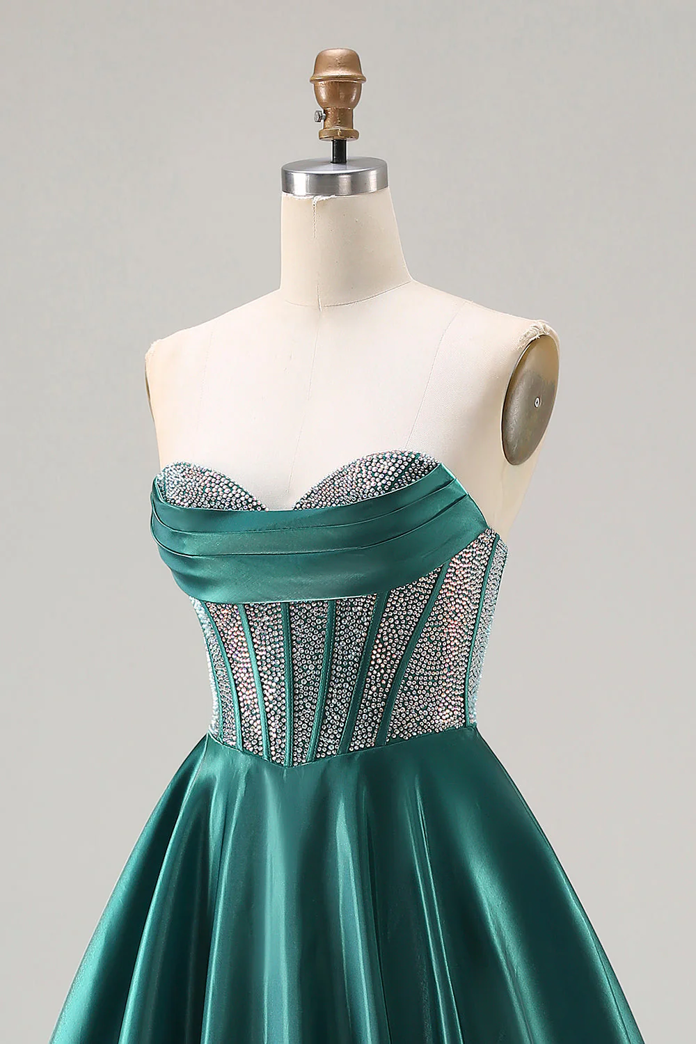 Dark Green Princess Sweetheart Beaded Corset Long Prom Dress - Image 6