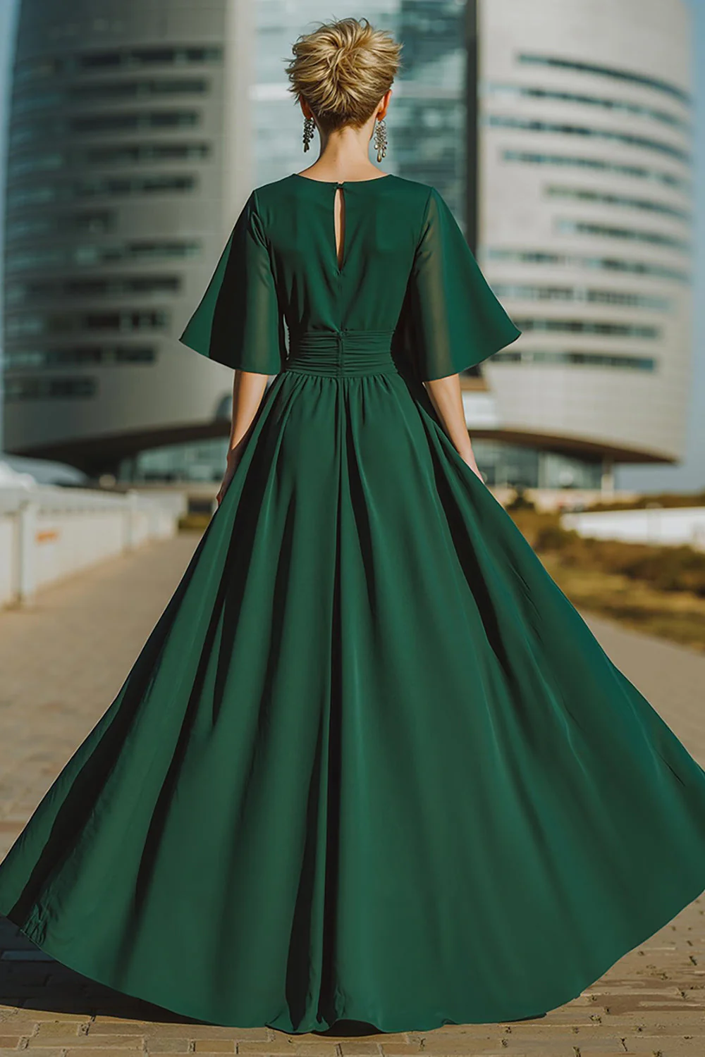 Dark Green Round Neck Long Mother of the Bride Jumpsuits with Pockets - Image 2