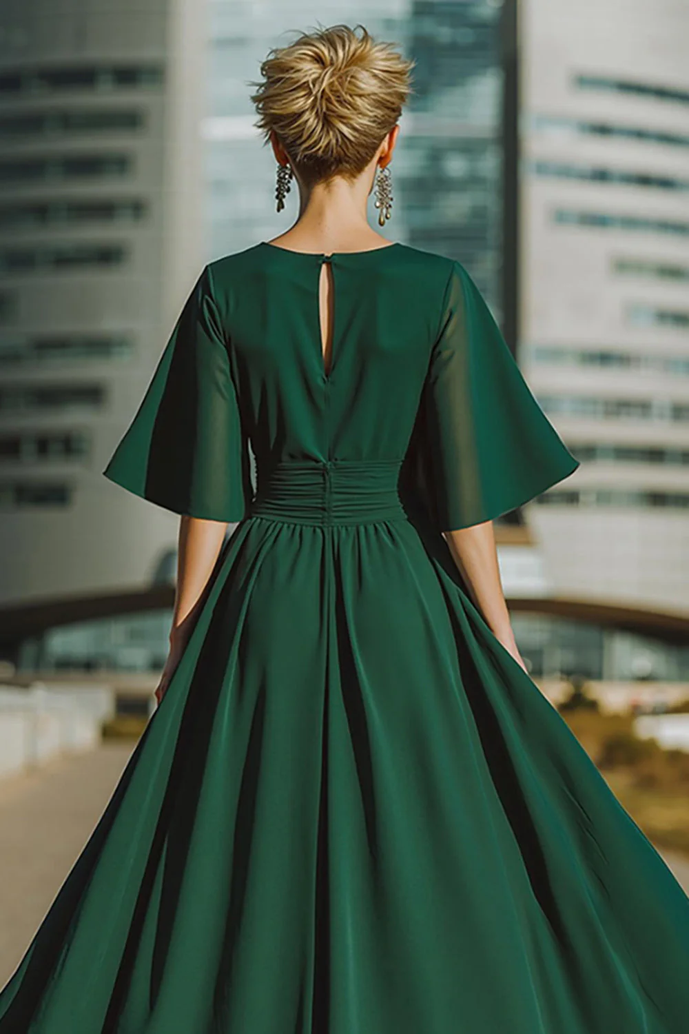Dark Green Round Neck Long Mother of the Bride Jumpsuits with Pockets - Image 4