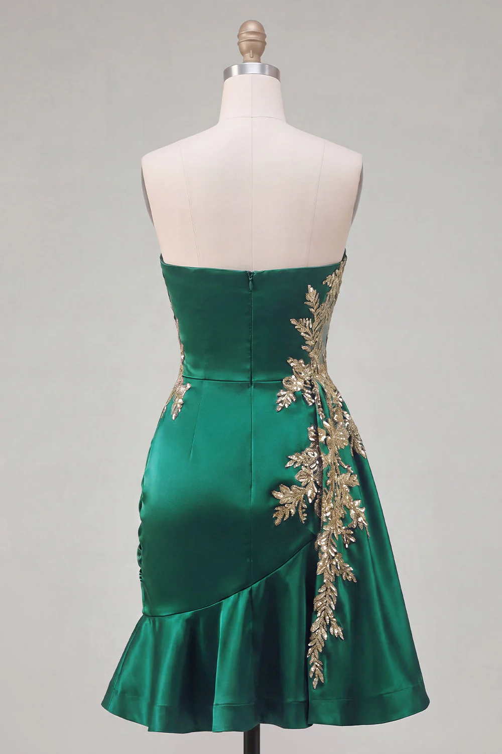 Dark Green Satin Bodycon Sweetheart Ruffled Cocktail Dress with Sash - Image 2