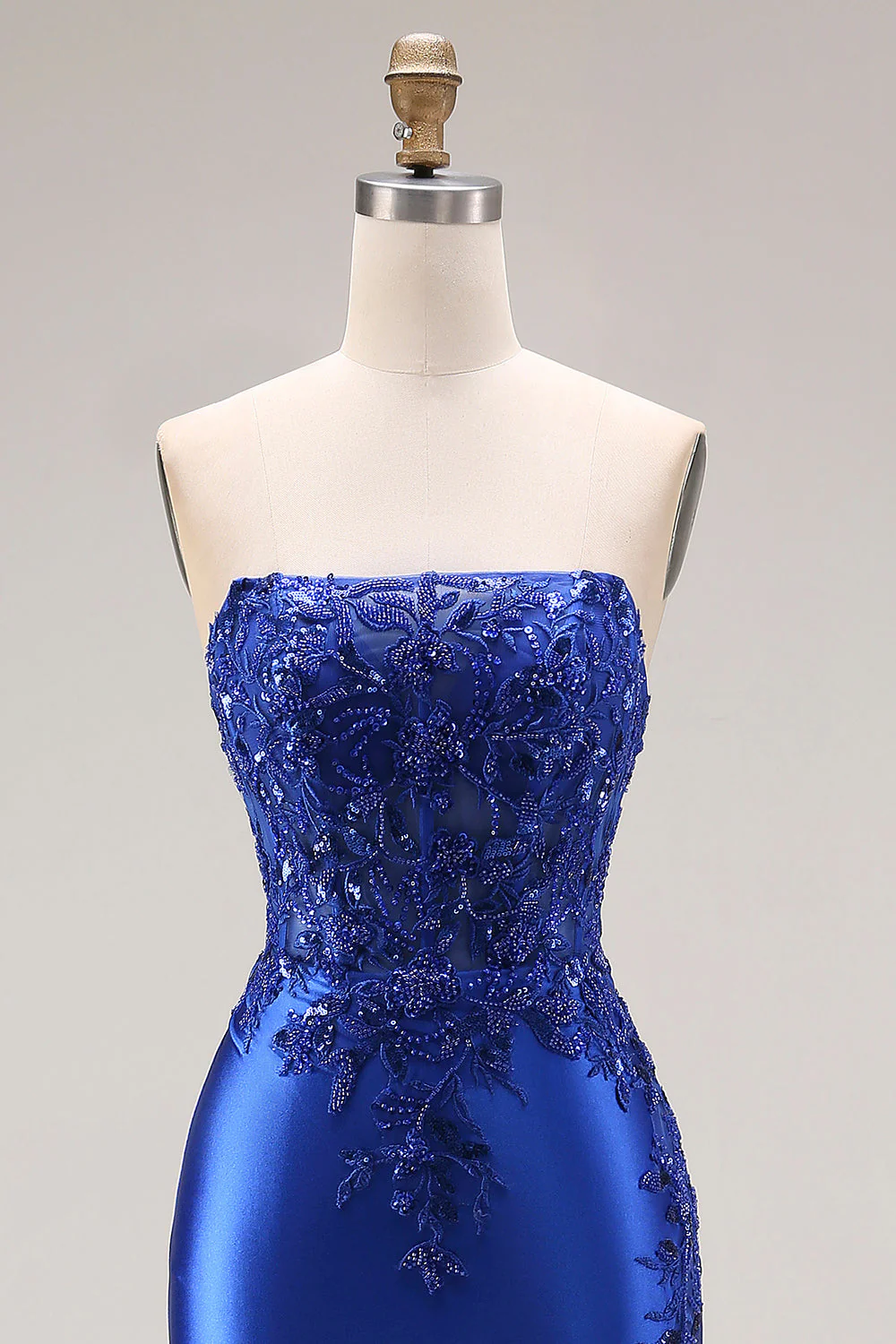 Dark Green Strapless Mermaid Long Satin Prom Dress with Slit - Image 10