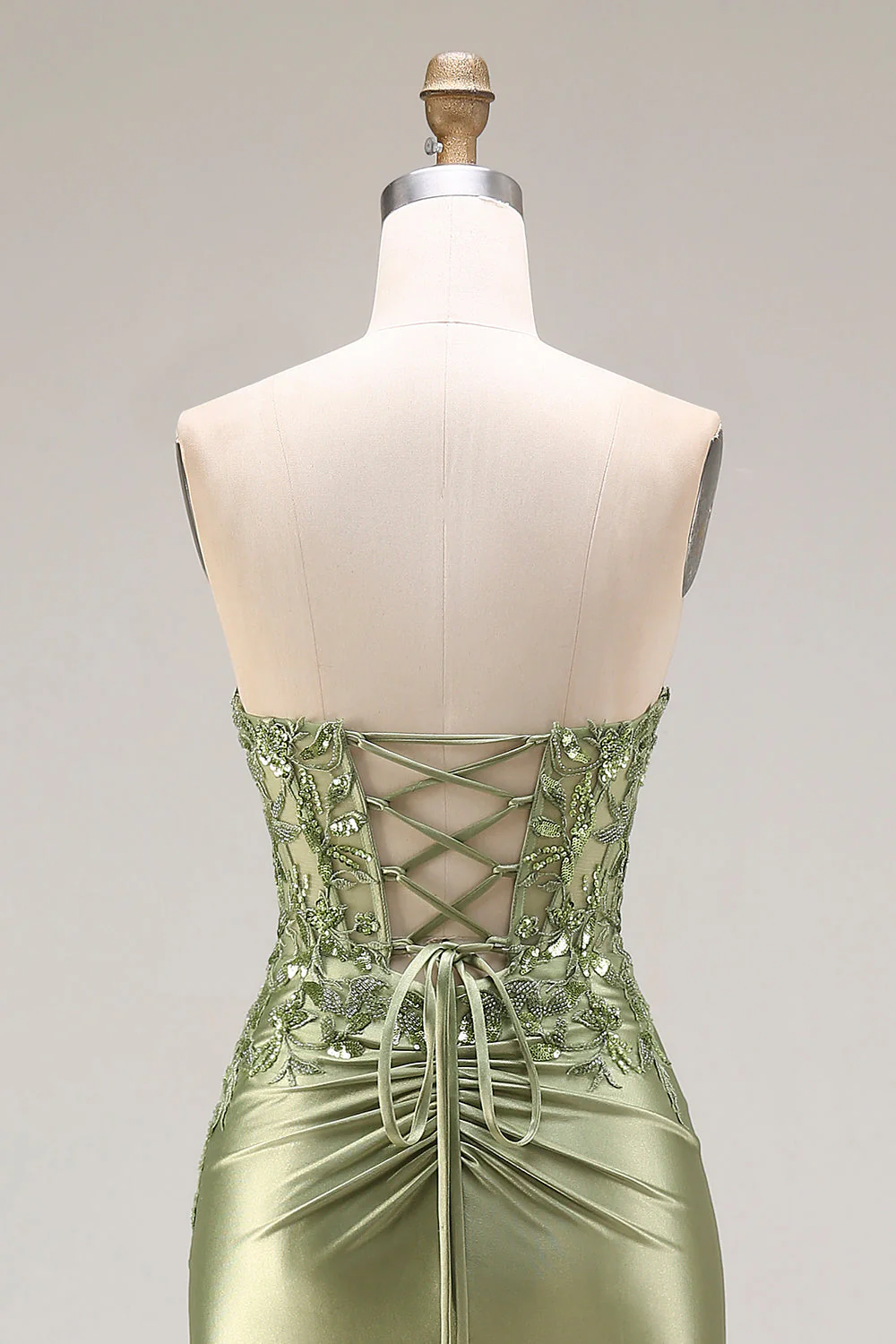 Dark Green Strapless Mermaid Long Satin Prom Dress with Slit - Image 17