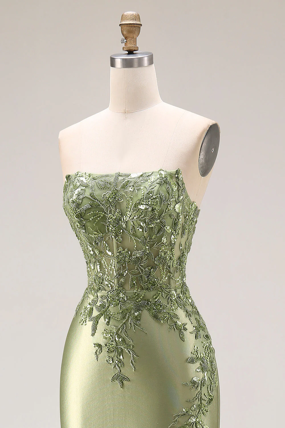 Dark Green Strapless Mermaid Long Satin Prom Dress with Slit - Image 18