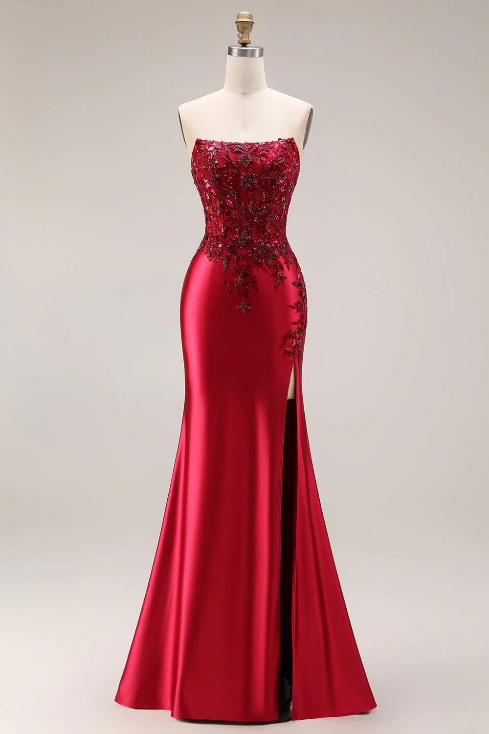 Dark Green Strapless Mermaid Long Satin Prom Dress with Slit - Image 19