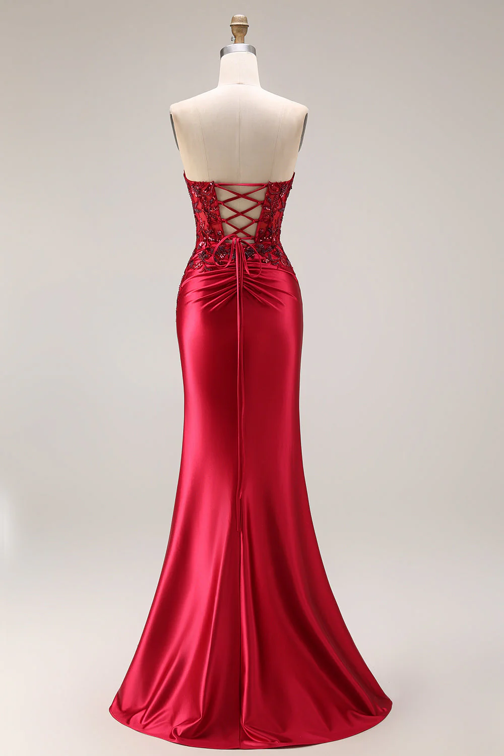 Dark Green Strapless Mermaid Long Satin Prom Dress with Slit - Image 20