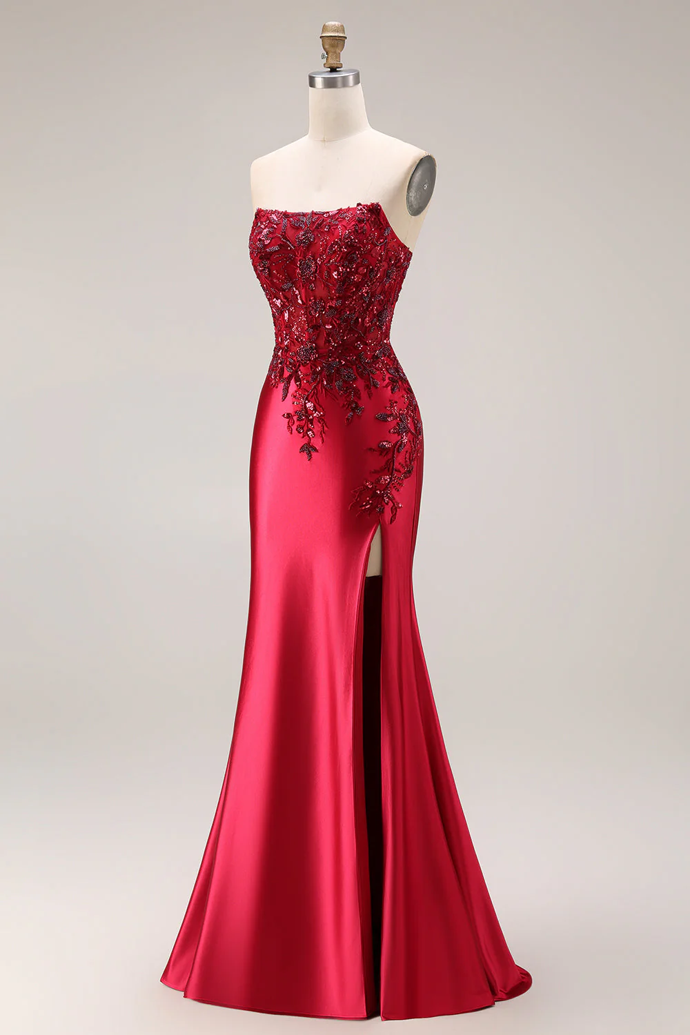 Dark Green Strapless Mermaid Long Satin Prom Dress with Slit - Image 21
