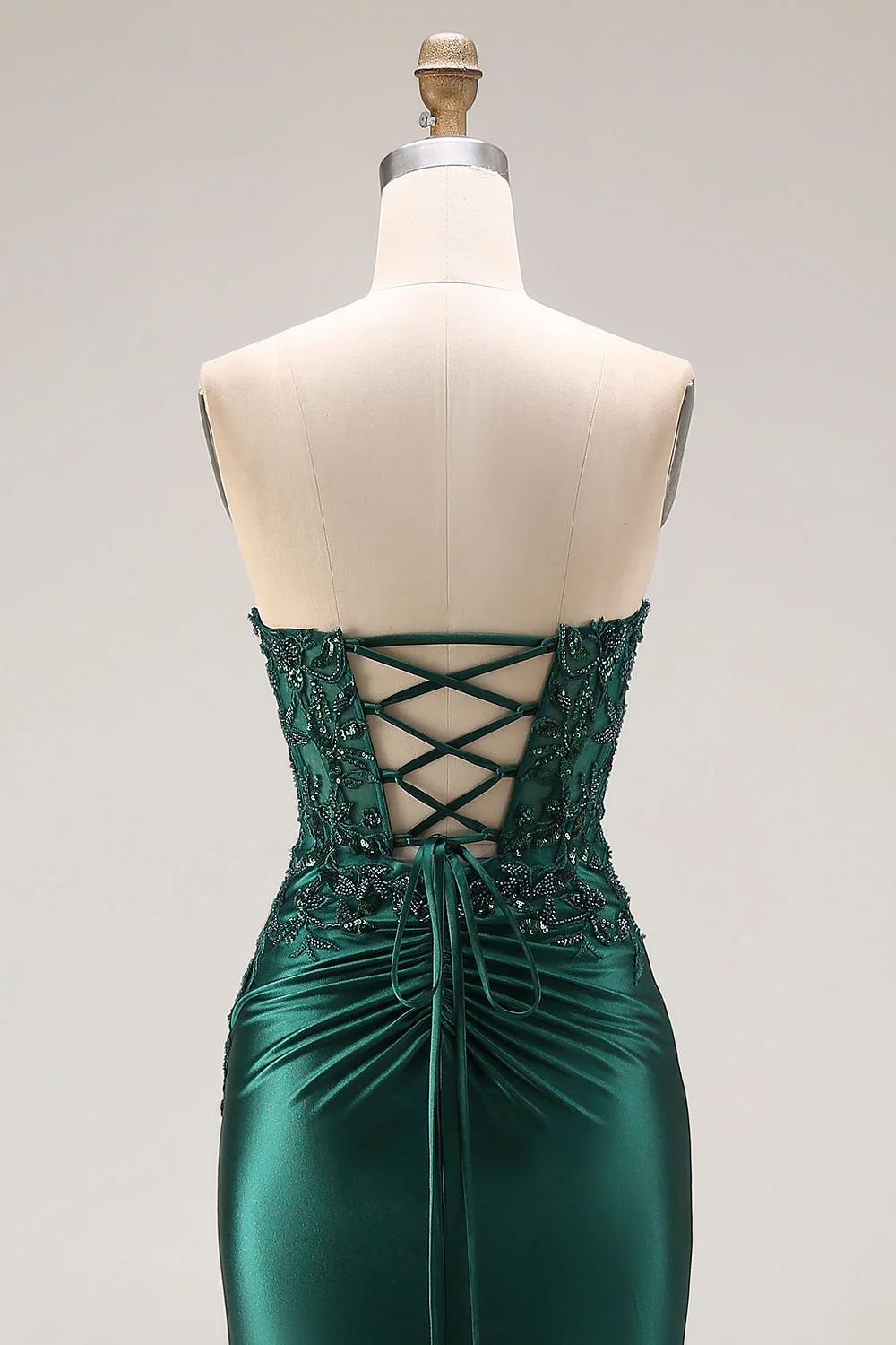 Dark Green Strapless Mermaid Long Satin Prom Dress with Slit - Image 5