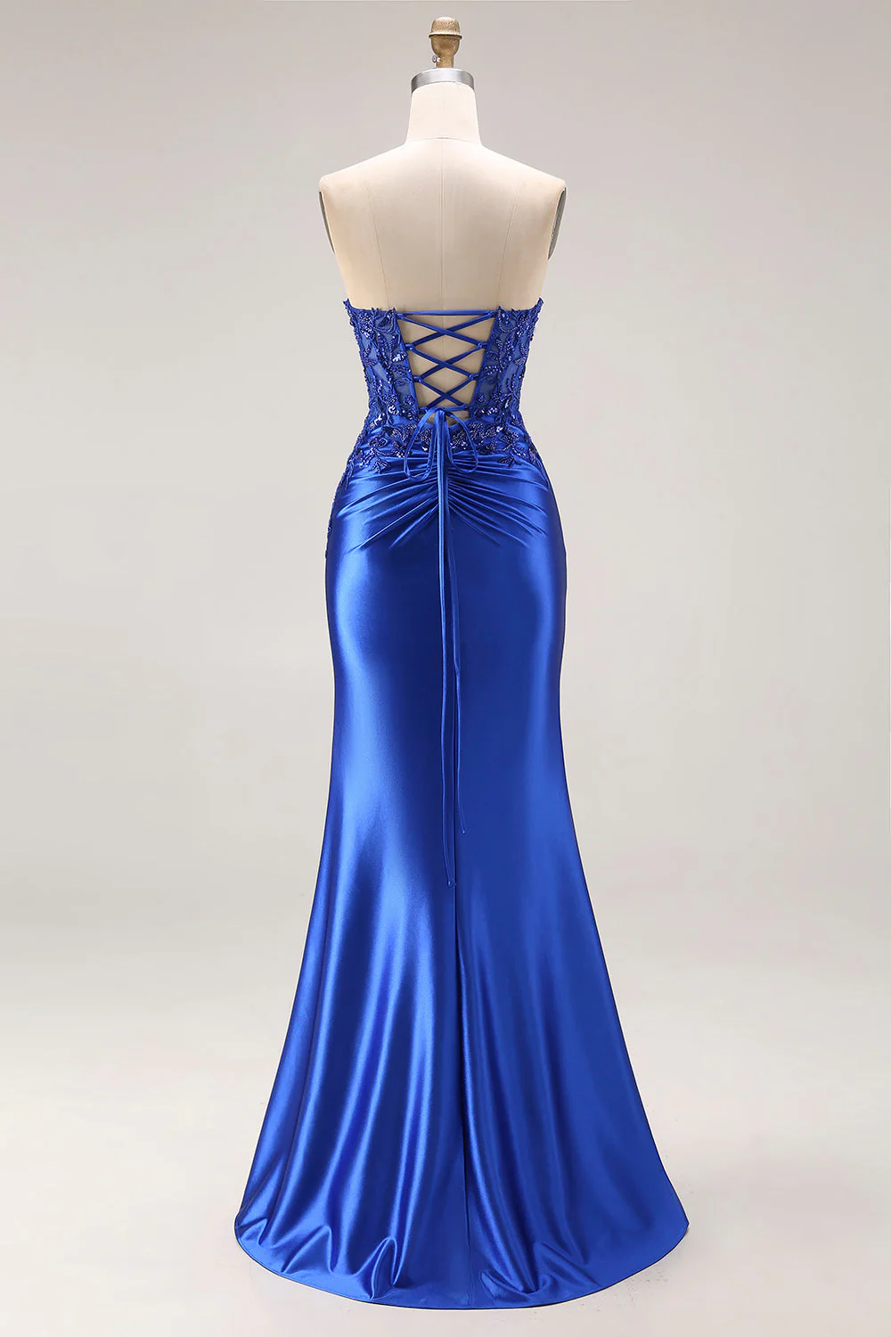 Dark Green Strapless Mermaid Long Satin Prom Dress with Slit - Image 8