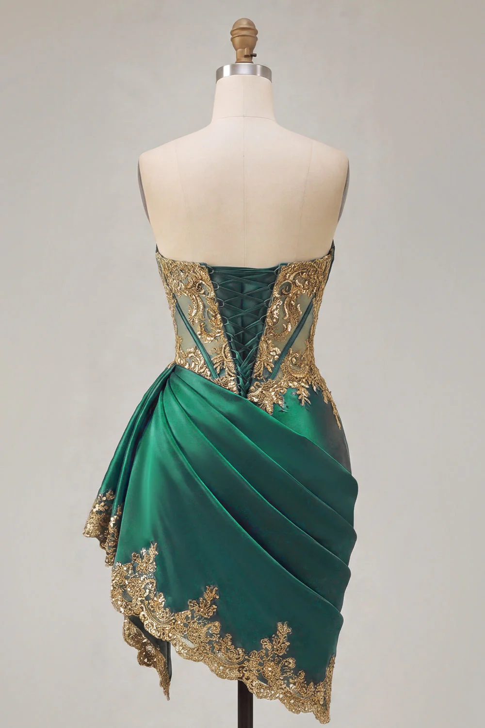 Dark Green Corset Sweetheart Ruched Bodycon Cocktail Dress with Sash - Image 2